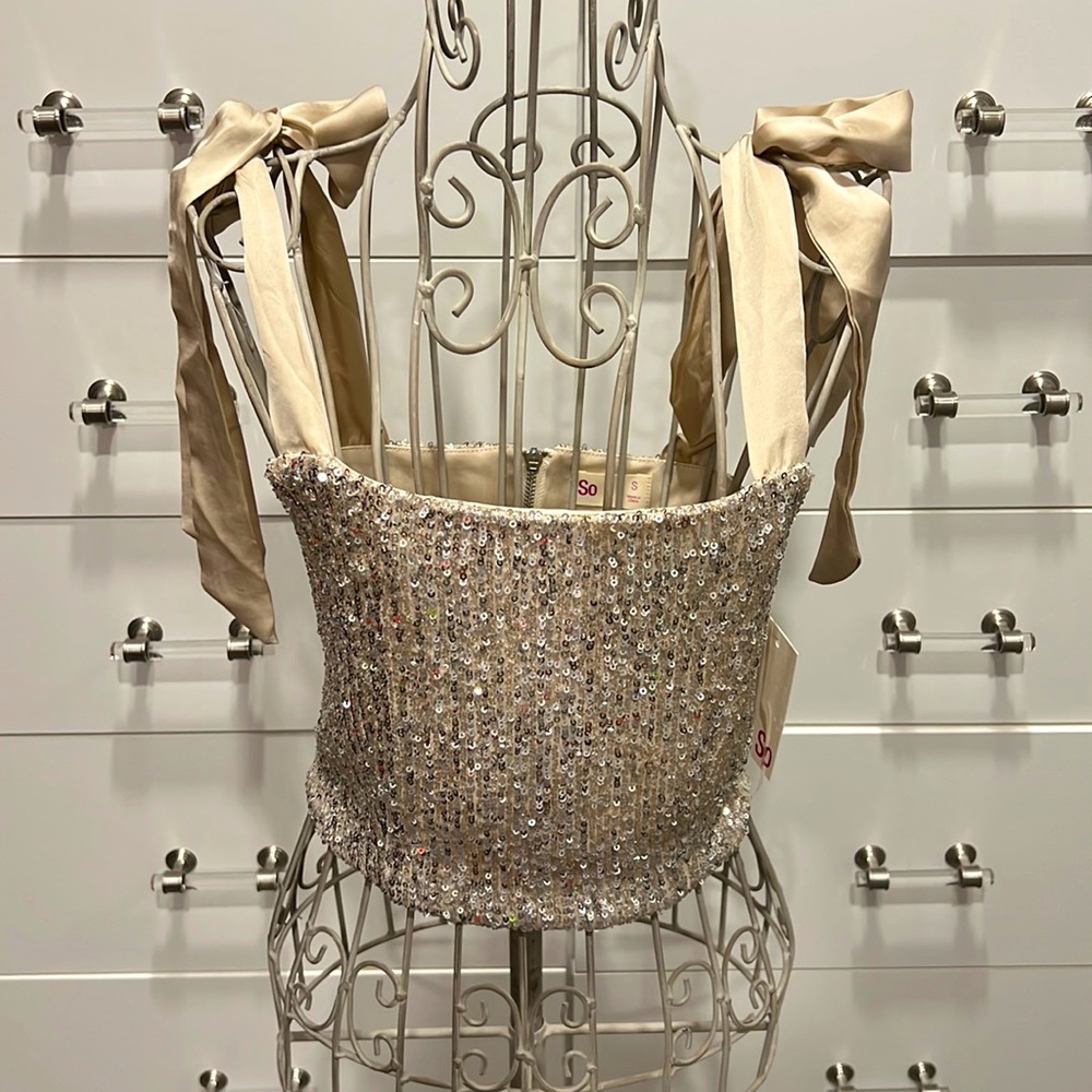 NWT-SO sequin tie strap tank, size S